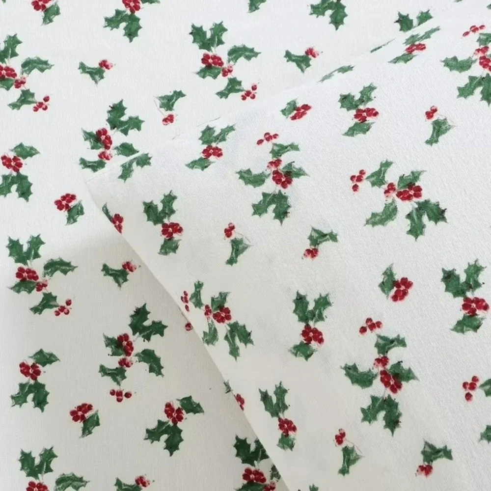 Lenox 6 Piece Flannel Sheet Set King Holly Green 100% Cotton Holiday Bedding